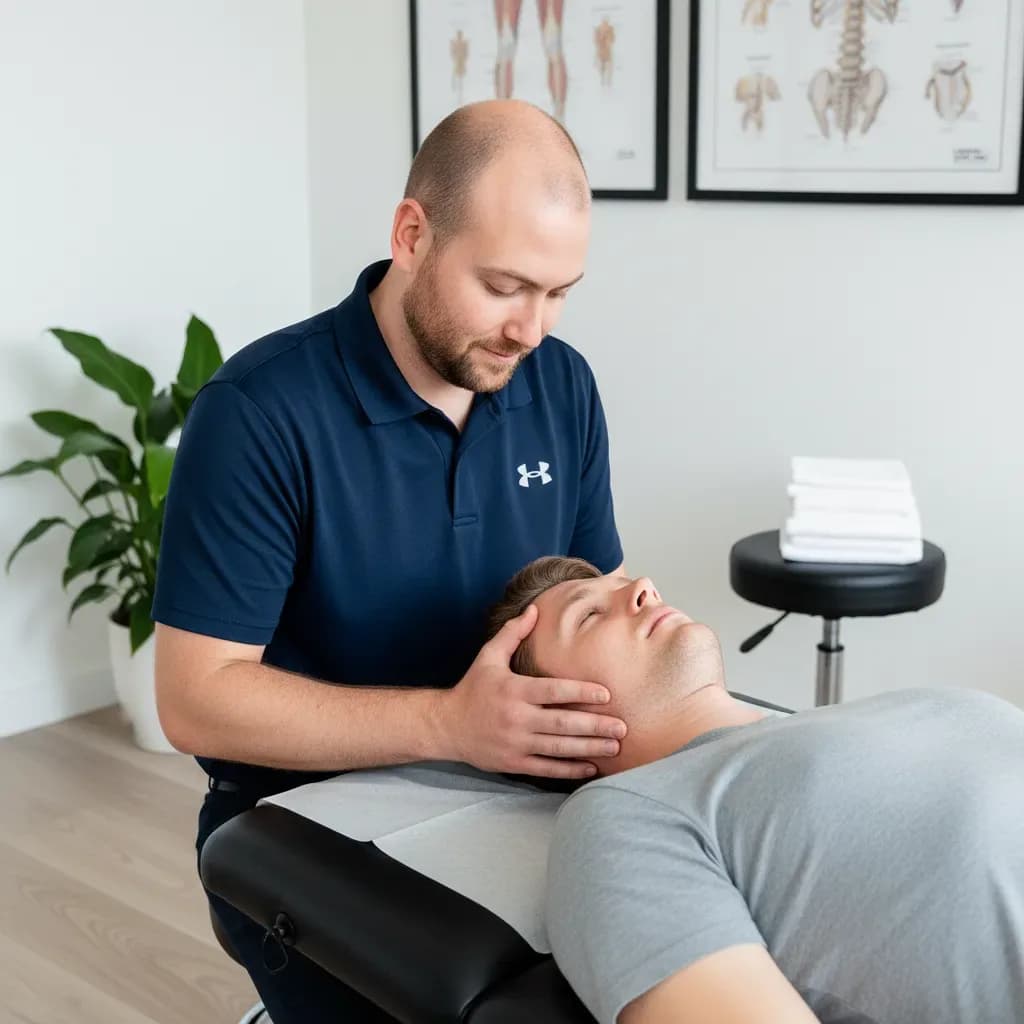 Practitioner hands applying cranial/structural technique to a supine patient — Back In Balance Clinic, downtown Toronto