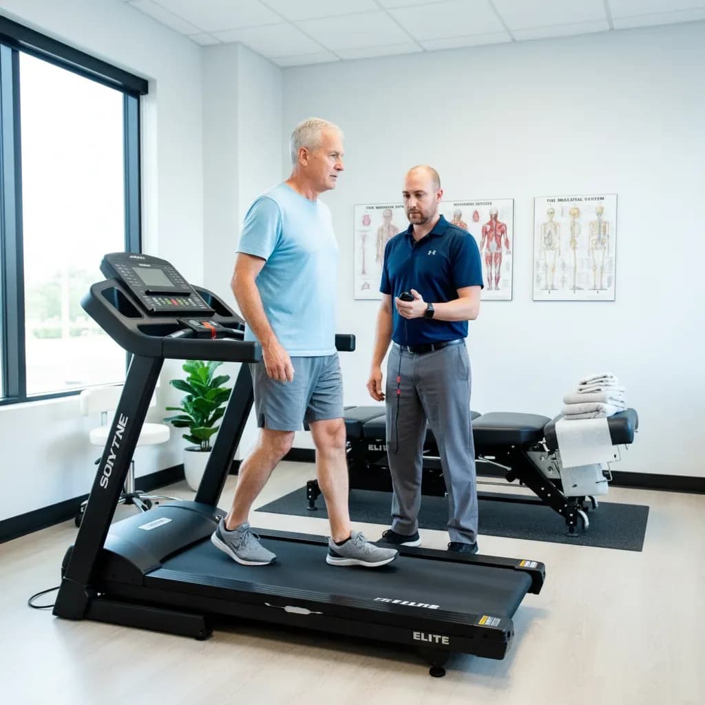 Treadmill/walking assessment to map walking tolerance, clinician timing — Back In Balance Clinic, downtown Toronto