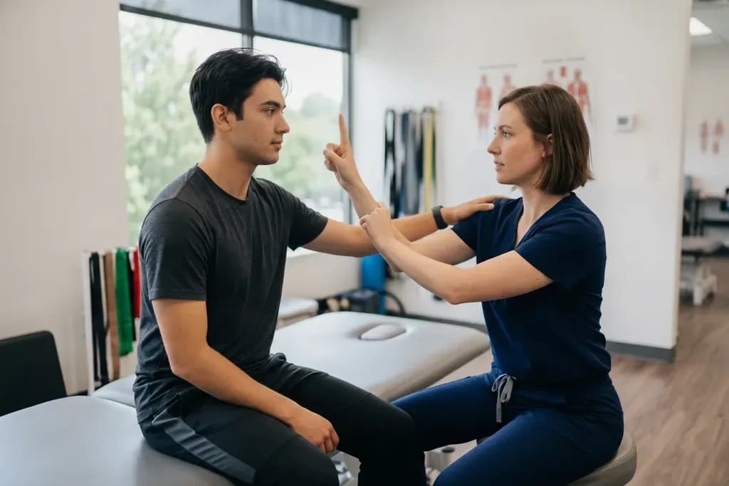 Clinician performing an eye-tracking concussion assessment at BACK IN BALANCE Clinic in downtown Toronto