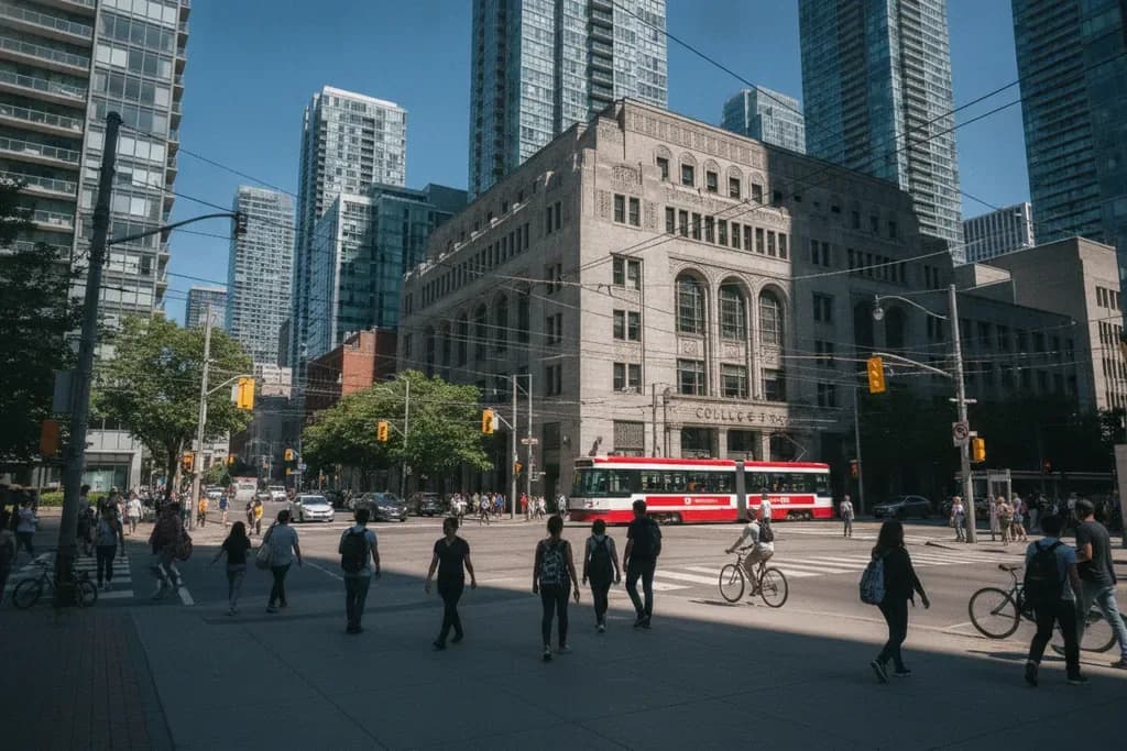Downtown Toronto street scene at College and Yonge, near BACK IN BALANCE Clinic at 2 Carlton Street