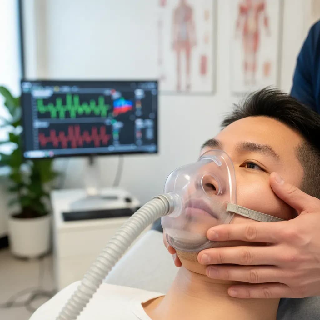 Close-up of the metabolic mask and screen showing calorie/RMR data — BACK IN BALANCE Clinic, downtown Toronto
