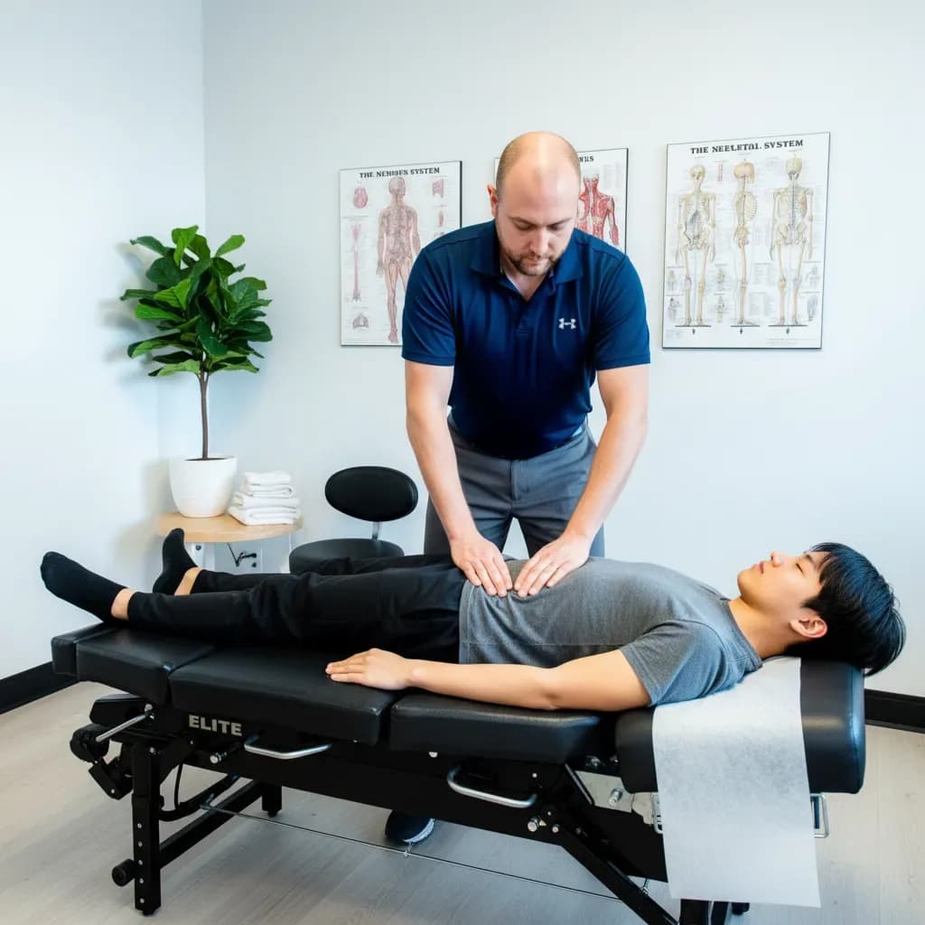 Cluster of SI provocation tests, clinician applying pressure to the pelvis — BACK IN BALANCE Clinic, downtown Toronto