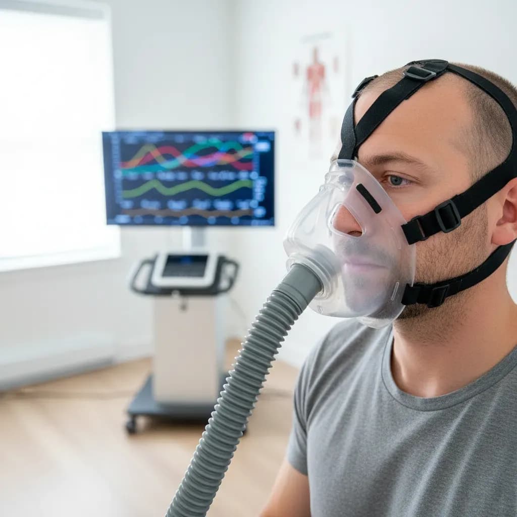 Close-up of the VO2 mask and data screen showing oxygen metrics — BACK IN BALANCE Clinic, downtown Toronto