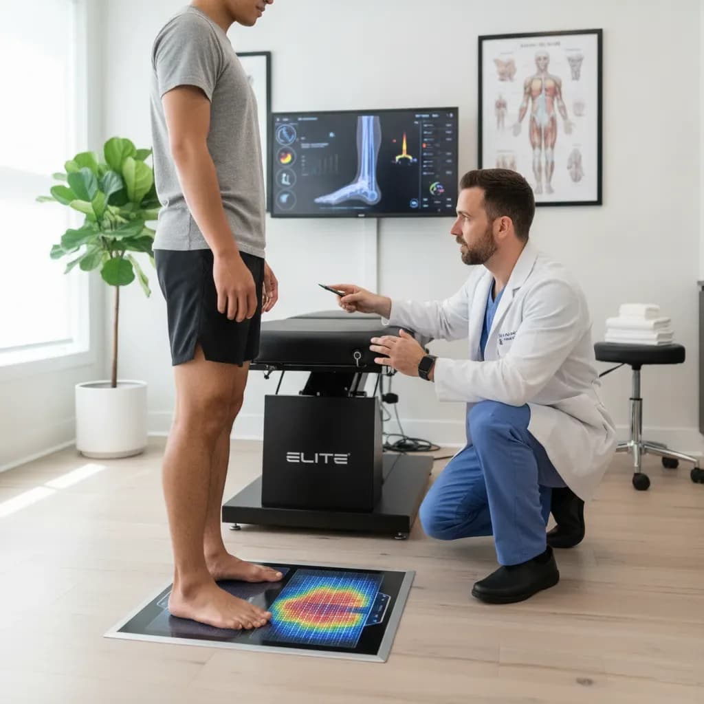 Digital foot/gait scan or pressure-plate assessment of a patient foot — Back In Balance Clinic, downtown Toronto