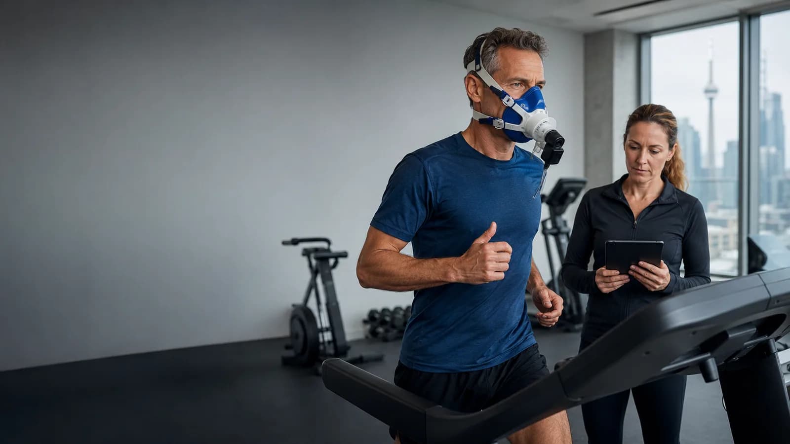 VO₂max treadmill assessment for a general fitness/longevity client in a modern Toronto performance-testing studio